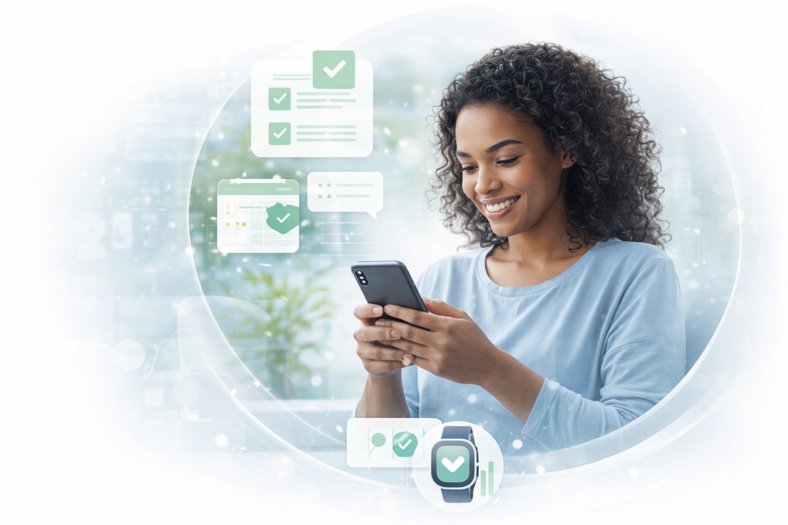 Participant engaging with care tracking via mobile device